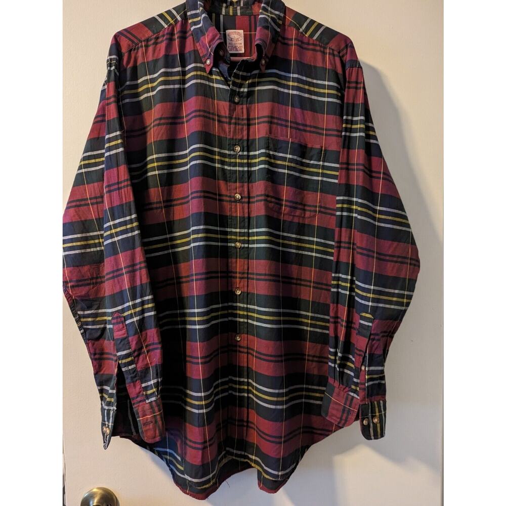 Vintage Brooks Brothers Men's Shirt Large Red Plaid Cotton Button Down Hong Kong
